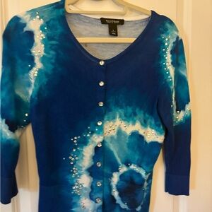 White House Black Market Blue and White Cardigan